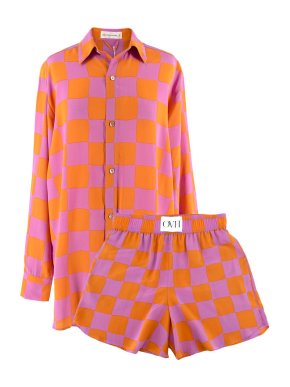 Olivia Von Halle Kick checked silk-satin pajama set