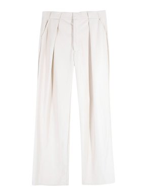 Mother Cream Faux Leather Wide Leg Trousers