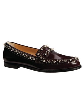 Christian Louboutin  Mattia Spikes Donna Leather Burgundy Loafers