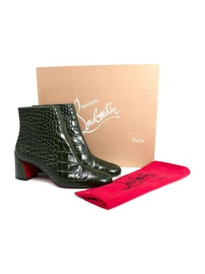 Christian Louboutin Turela 55 Dark Green Alligator Embossed Leather Boots