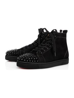 Christian Louboutin Lou Spikes Flat Black Suede Boots