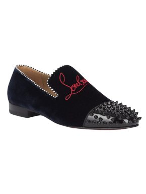 Christian Louboutin Navy Spooky Flat Velvet Moccasins