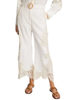 Zimmermann Zimmerman Laurel high-rise lace-trimmed linen pants