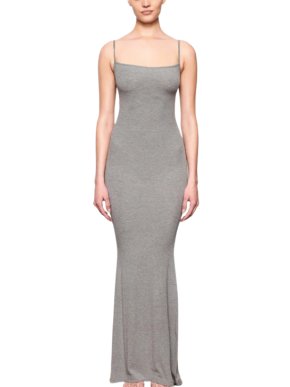 Skims Soft Lounge Grey Ribbed Maxi Slip Dress