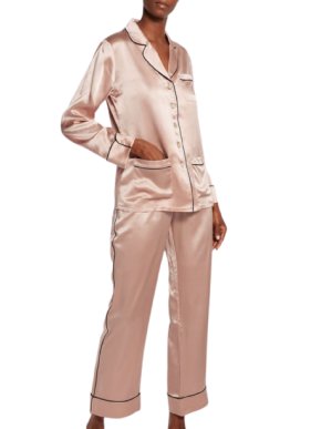 Olivia Von Halle Blush and Black Trim Coco Silk Pyjama Set