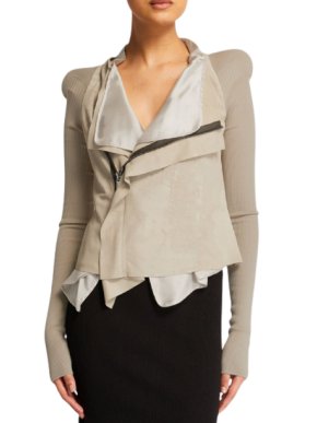 Rick Owens Suede Ribbed Knit Cobra Biker Jacket