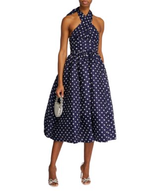 Zimmermann Navy Polka Dot Halter Midi Dress