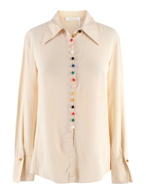 Chloe silk crepe blouse with multi coloured button detail