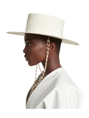 Ruslan Baginskiy White Pearl Double Chain Strap Boater Hat