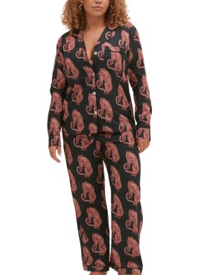 Desmond & Dempsey Navy and Pink  Sansindo Tiger Print Long Pyjama Set
