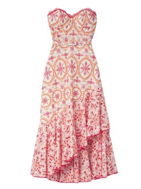 Charo Ruiz Embroidered Pink and Orange Aurora Midi Dress