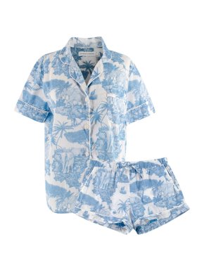 Desmond & Dempsey Blue Loxodonta-print Short Pyjama Set