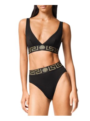 Versace Greca Border High Waisted Black Bikini Bottoms