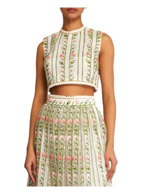 Giambattista Valli White Floral Embroidered Sleeveless Crop Top
