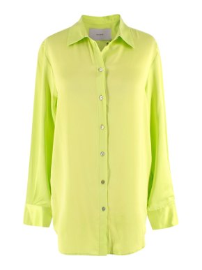 Asceno Lime Green Silk Pyjama Shirt