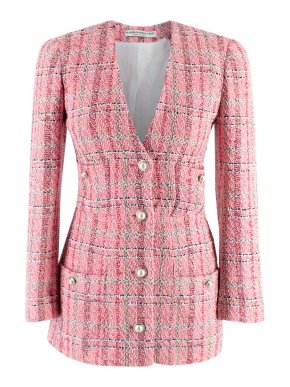 Alessandra Rich Pink Check Tweed Boucle Jacket