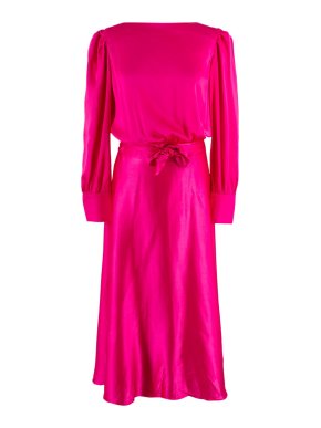 Harmur Gilly Hot Pink Chain Detail Midi Silk Dress