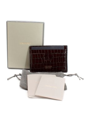 Tom Ford Burgundy Croc Embossed Leather Money Clip Cardholder