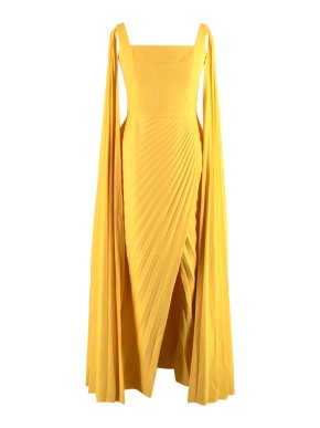 Honayda Yellow Pleated Crepe Gown