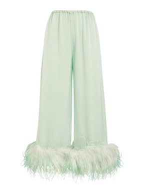 16Arlington Mint  Mandrake Mint Feather-trimmed Satin Trousers