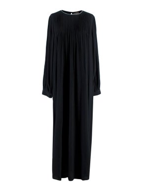 Peserico Black Silk Blend Beaded-Neck Pleated Dress