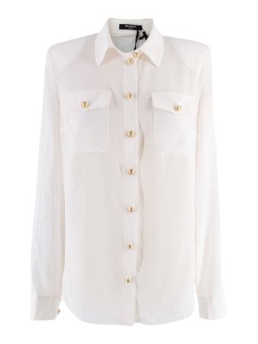 Balmain  Cream Silk Blouse with Gold Buttons