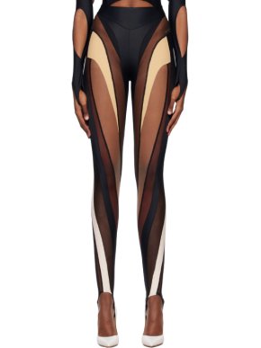 Mugler Illusion Black & Beige Spiral Leggings