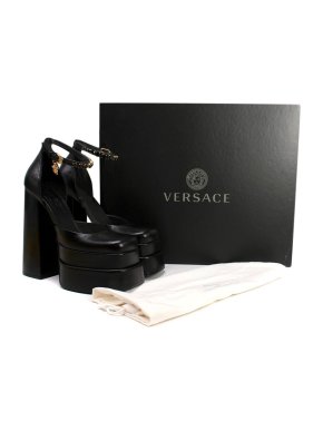 Versace Black Leather Medusa Aevitas Double Platform Pumps