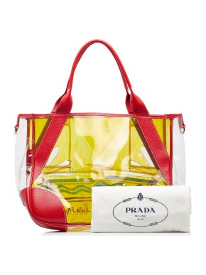 Prada Yellow Printed Vinyl Tote Bag