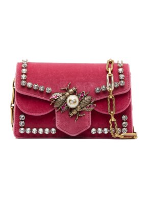 Gucci Pink Velvet Mini Bee Broadway Crossbody Bag