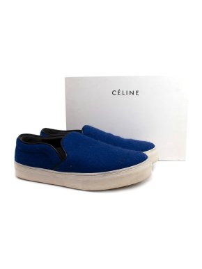 Celine Blue Wool Felt Slip-on Sneakers