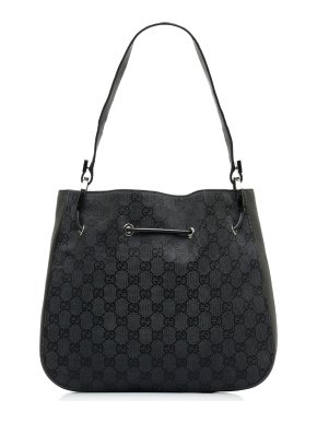 Gucci Black Monogram  Canvas Drawstring Shoulder Bag