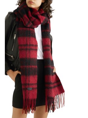 Saint Laurent Red & Black Wool Blend Scarf