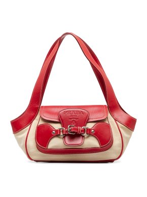 Prada Red Canvas and Leather Shoulder Bag
