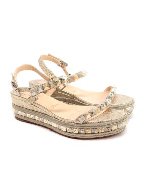 Christian Louboutin Gold Pyraclou 60mm Flatform Espadrilles