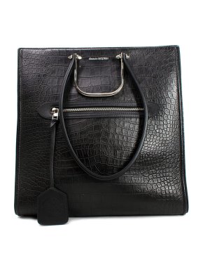 Alexander Mcqueen Black Moc Croc tote bag