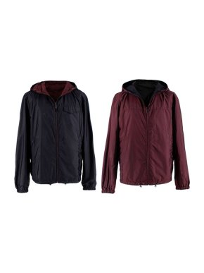 Prada Black & Burgundy Reversible Hooded Nylon Jacket