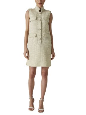 Chanel Cream Ribbon Tweed Sleeveless Dress