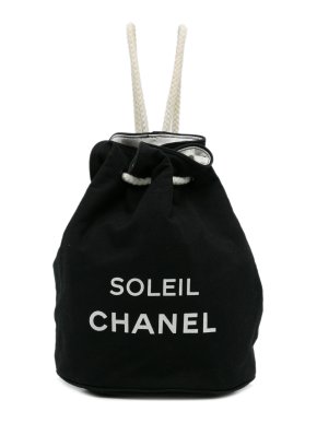 Chanel Black Soleil Cotton Drawstring Backpack