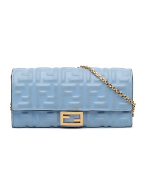 Fendi Light Blue Zucca Embossed Wallet on Chain