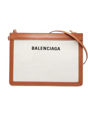 Balenciaga Cream and Tan Navy Pochette Crossbody Bag