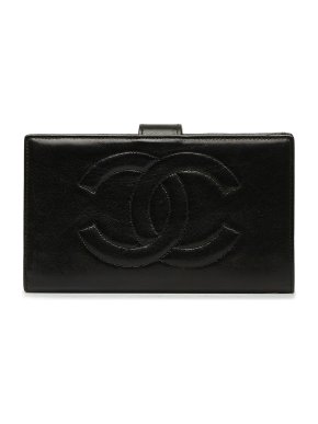 Chanel Black Lambskin Long  CC Detail Wallet