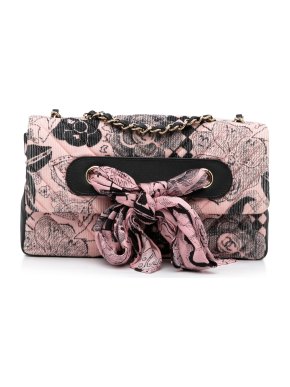 Chanel Pink Camellia Scarf Ribbon Medium Single Flap Shoulder Bag