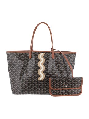 Goyard Black Hand Painted Stripe Detail Goyardine Saint Louis PM