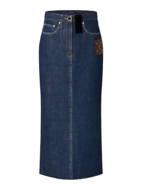Louis Vuitton Monogram Patch Denim Maxi Skirt