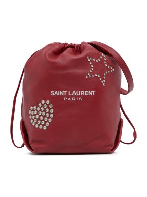Saint Laurent Red Teddy Studded Leather Bucket Bag