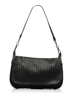 Bottega Veneta Black Intrecciato Flap Shoulder Bag