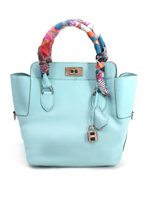 Hermes Bleu Atoll Swift Leather Toolbox 20 PHW with Scarf Tie Handles