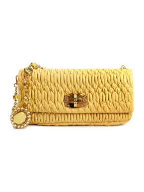 Miu Miu Yellow Crystal Cloqué Nappa Shoulder Bag