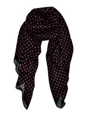 Saint Laurent Black & Pink Wool Star Print Scarf